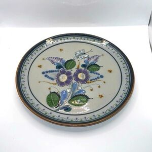Vtg Erandi Tonala Mexico Wall Plate Butterfly Flowers Hand Painted Stoneware
